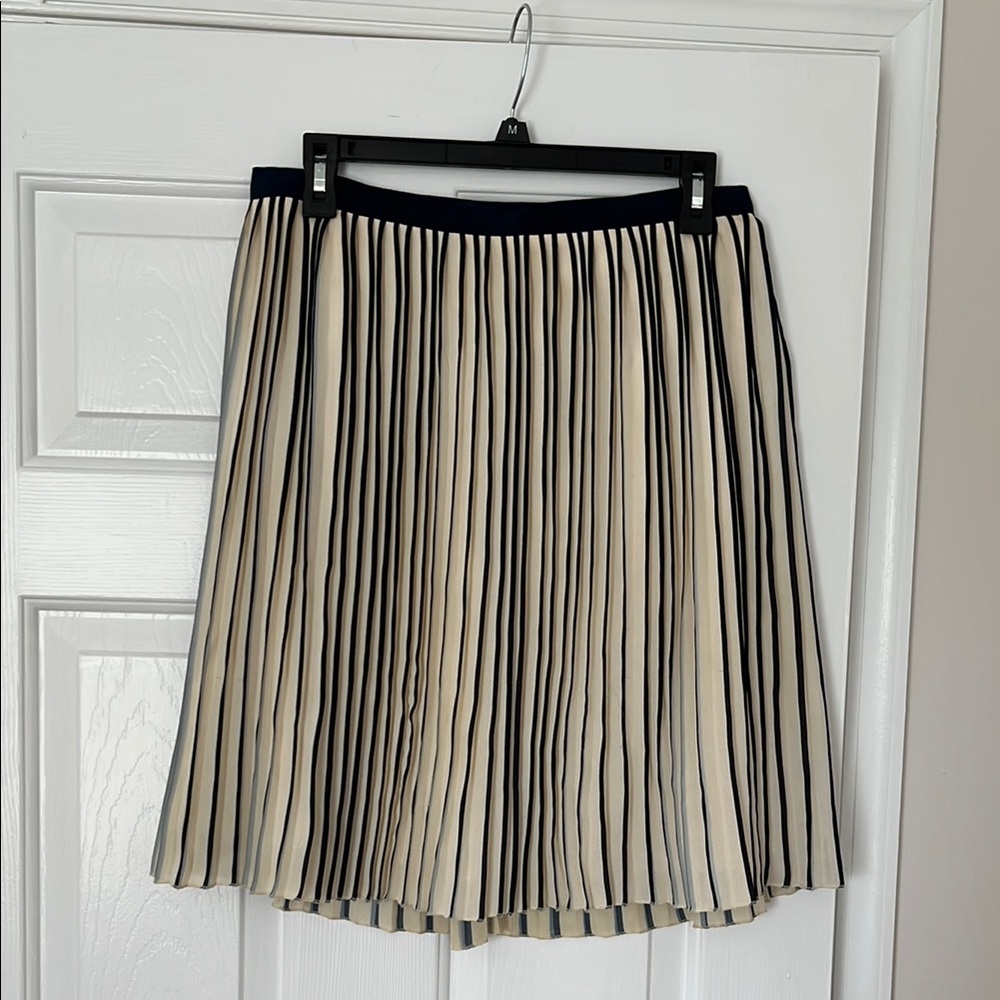 Striped Navy and Cream Pleated Skirt
